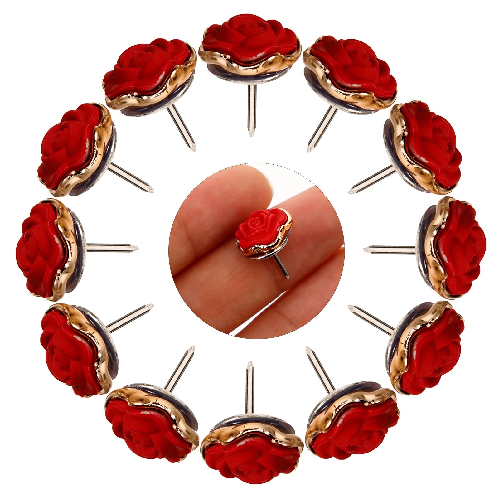 RosePetal Decorative Pushpins – 30 Pack Red Flower Needle Tacks