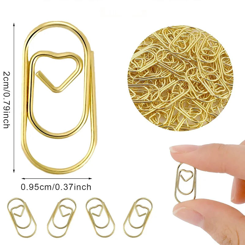 120Pcs Mini Heart-Shaped Gold Paper Clips