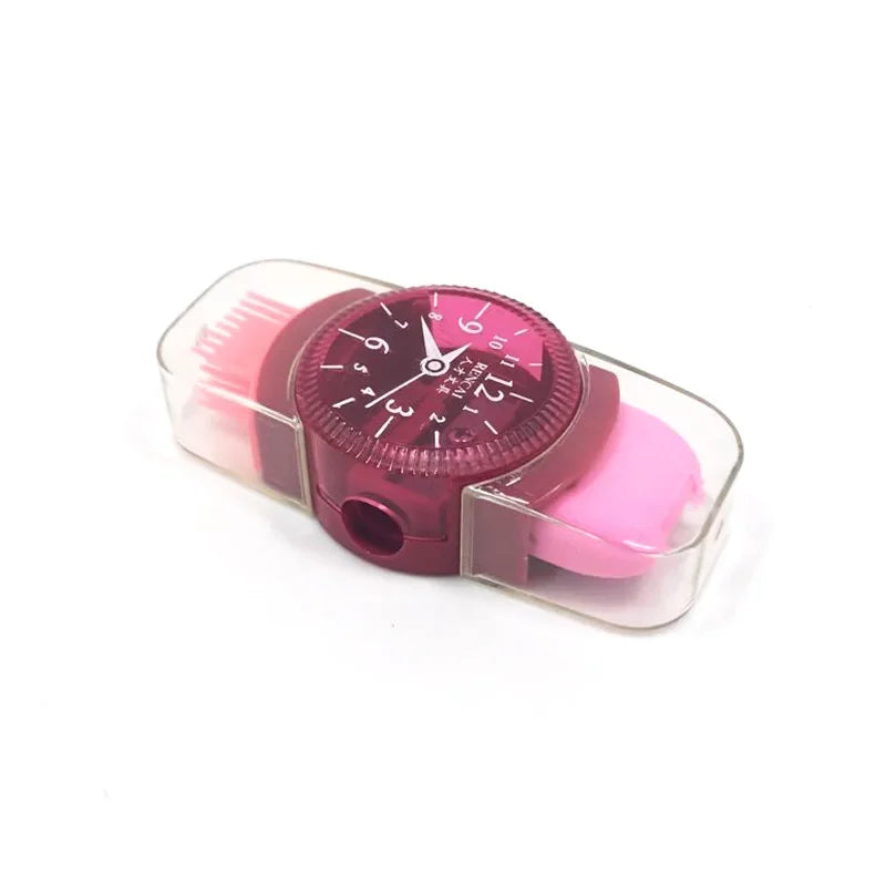 Creative Watch Shape Pencil Sharpener with Eraser Brush