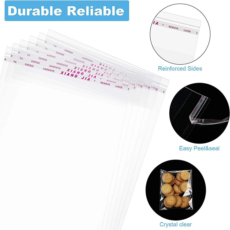 100 Pcs Clear Poly Plastic Self-Seal Bags for Treats and Gifts