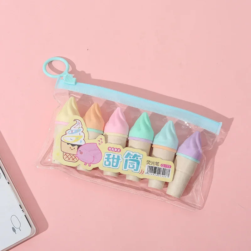 6-Piece Cute Ice Cream Highlighter Set