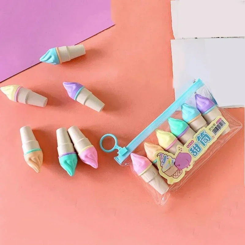 6-Piece Cute Ice Cream Highlighter Set