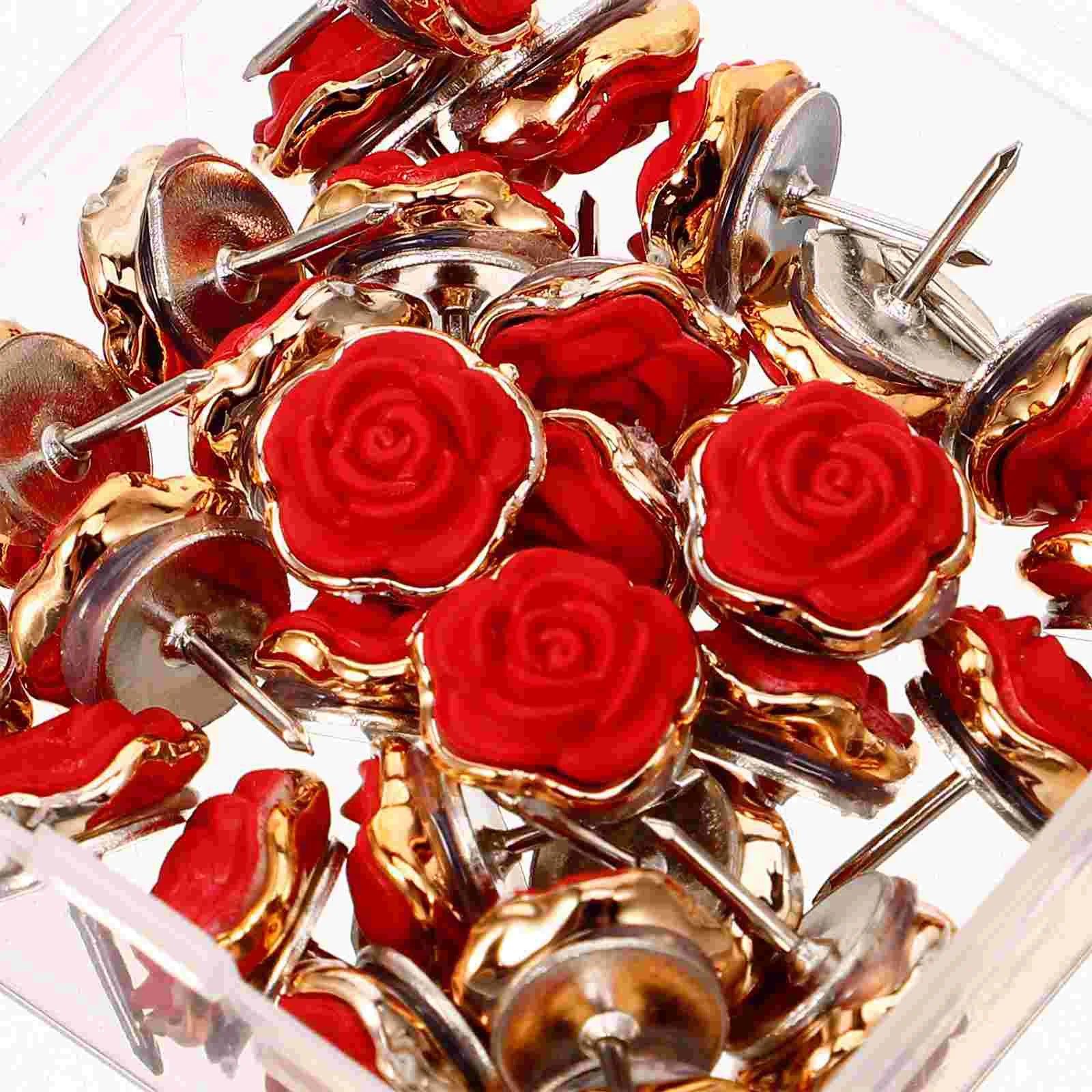 RosePetal Decorative Pushpins – 30 Pack Red Flower Needle Tacks