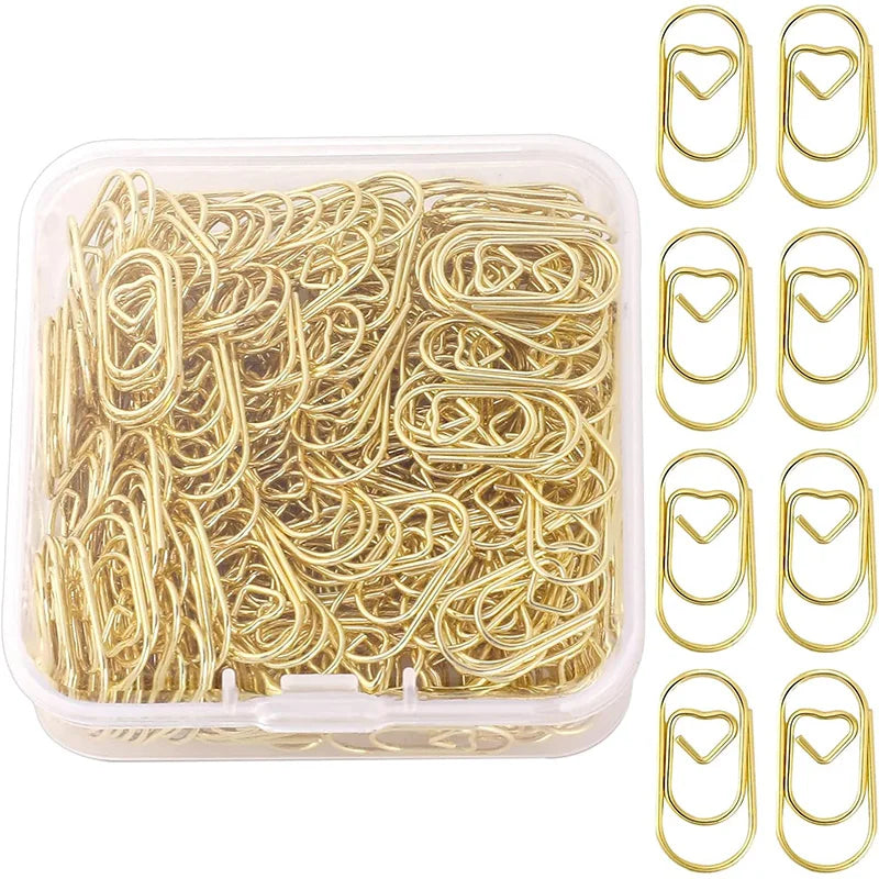 120Pcs Mini Heart-Shaped Gold Paper Clips