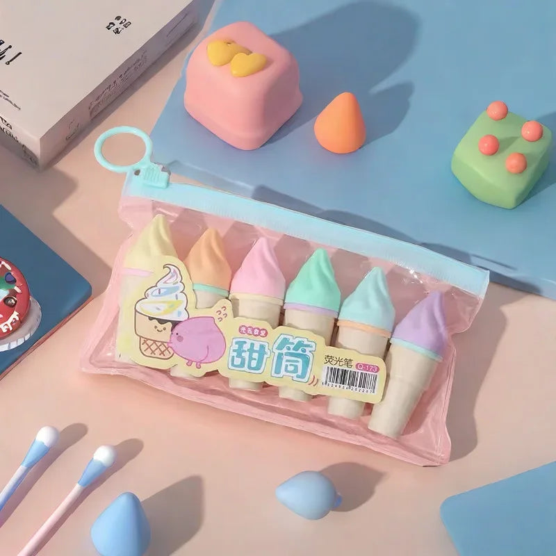 6-Piece Cute Ice Cream Highlighter Set