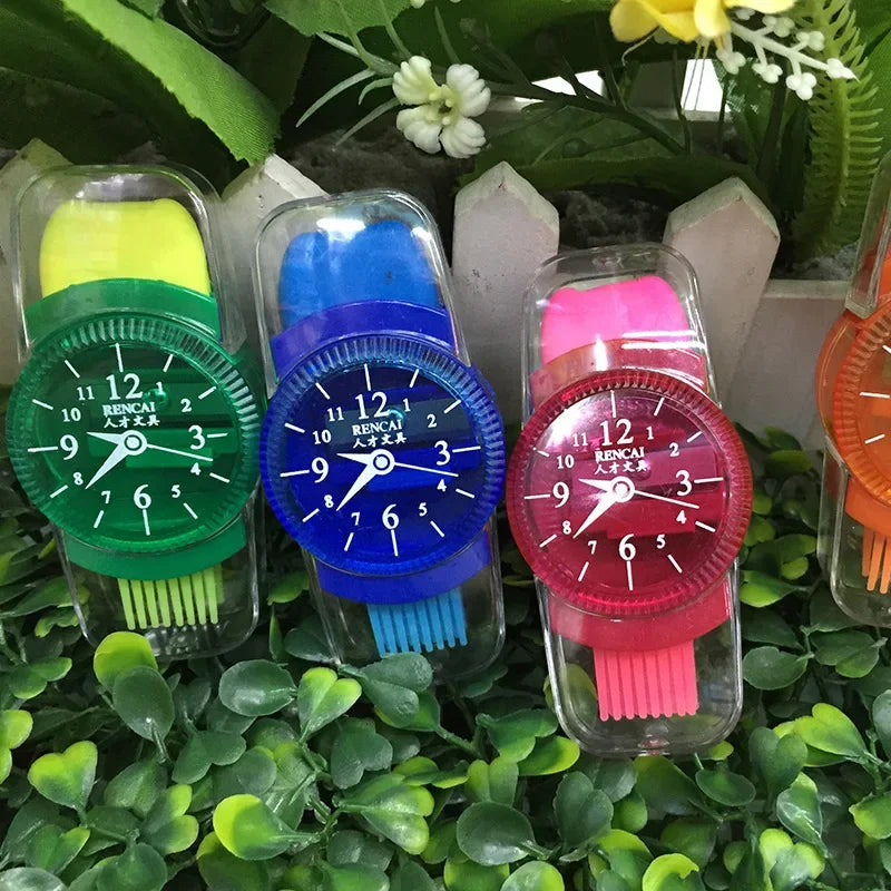 Creative Watch Shape Pencil Sharpener with Eraser Brush