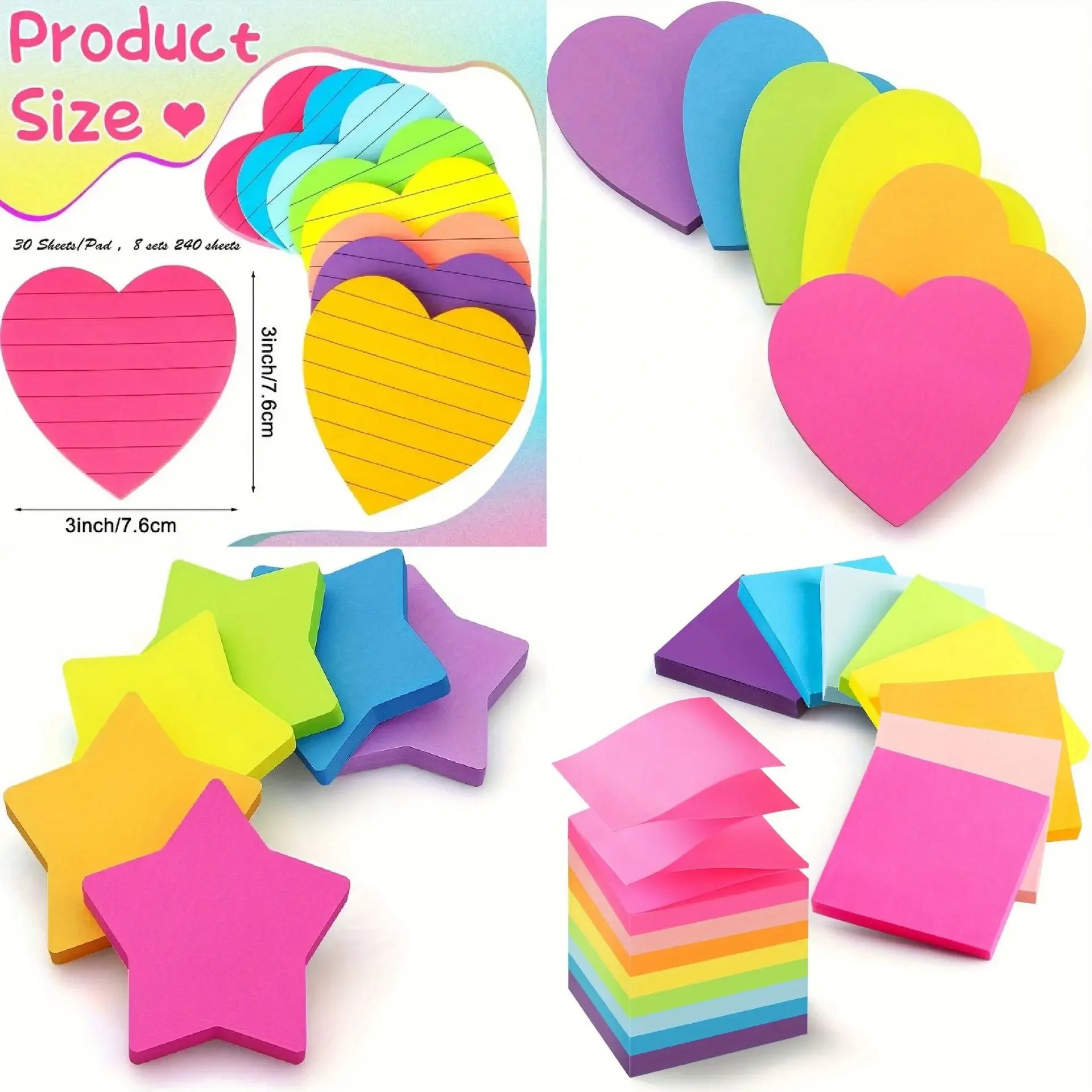 8 Colors Heart-Shaped Sticky Notes