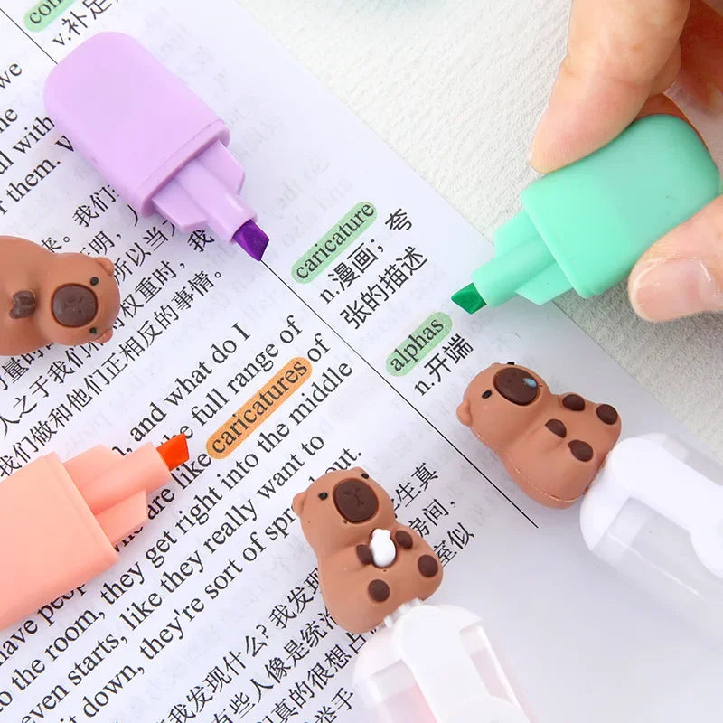 6-Piece Capybara Smile Highlighter Pen Set