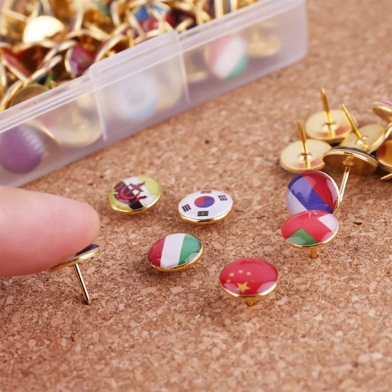 194pcs World Flag Map Tacks Set - Decorative Pushpins for Every Adventure