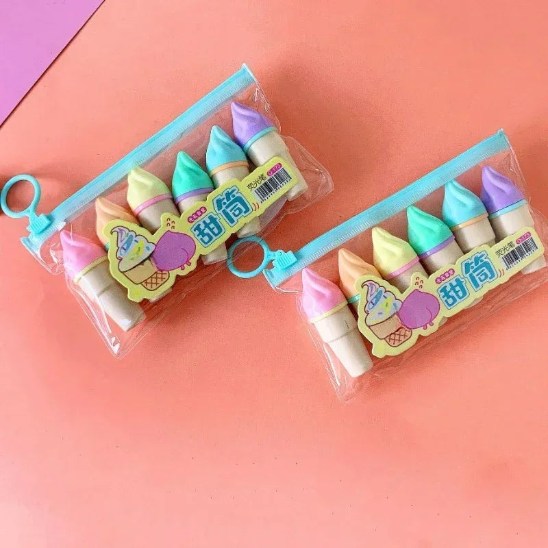 6-Piece Cute Ice Cream Highlighter Set