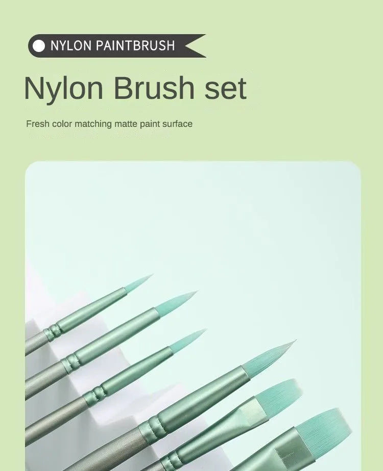 Beginner's Watercolor Brush Set - 4/6 Pcs Pointed Round Flat Head Nylon Hair