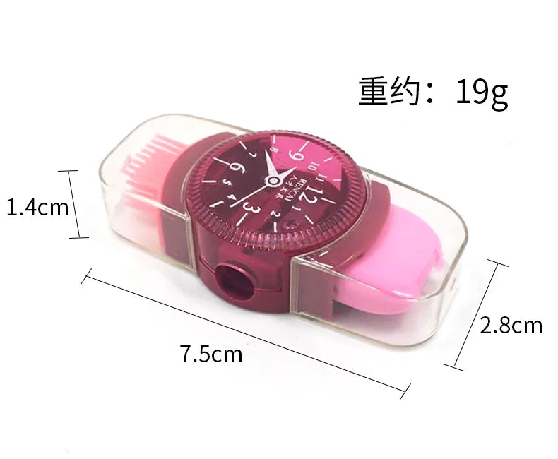 Creative Watch Shape Pencil Sharpener with Eraser Brush