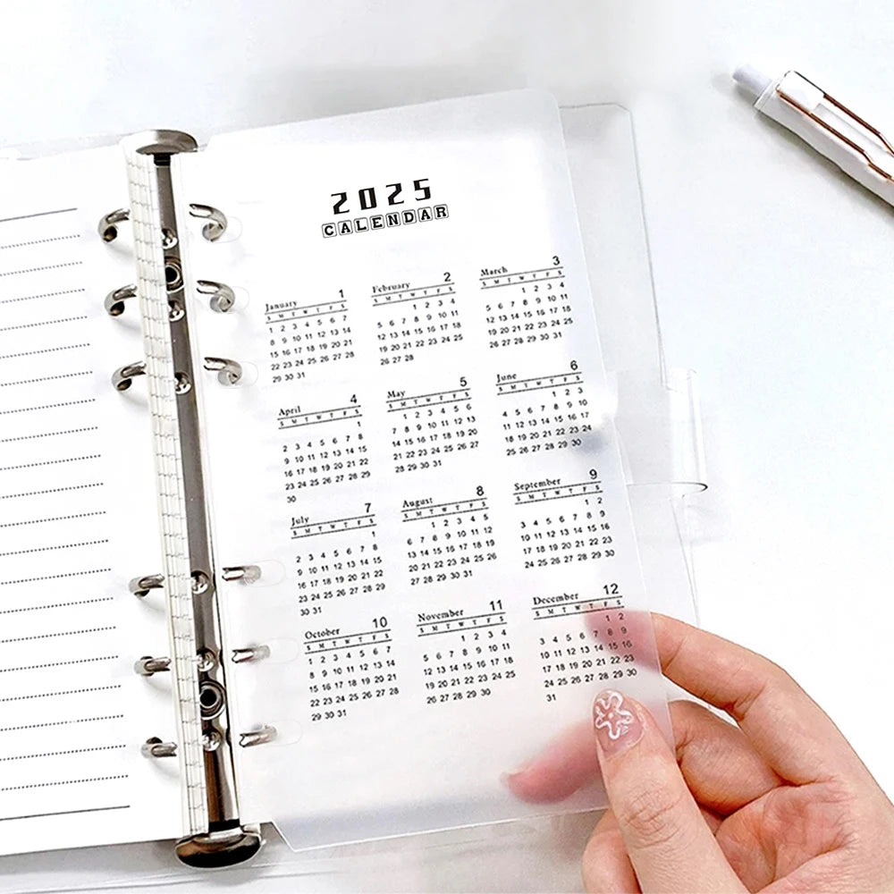 2025 Premium PP Divider Index Sheets for A5/A6 Loose Leaf Notebook Planner