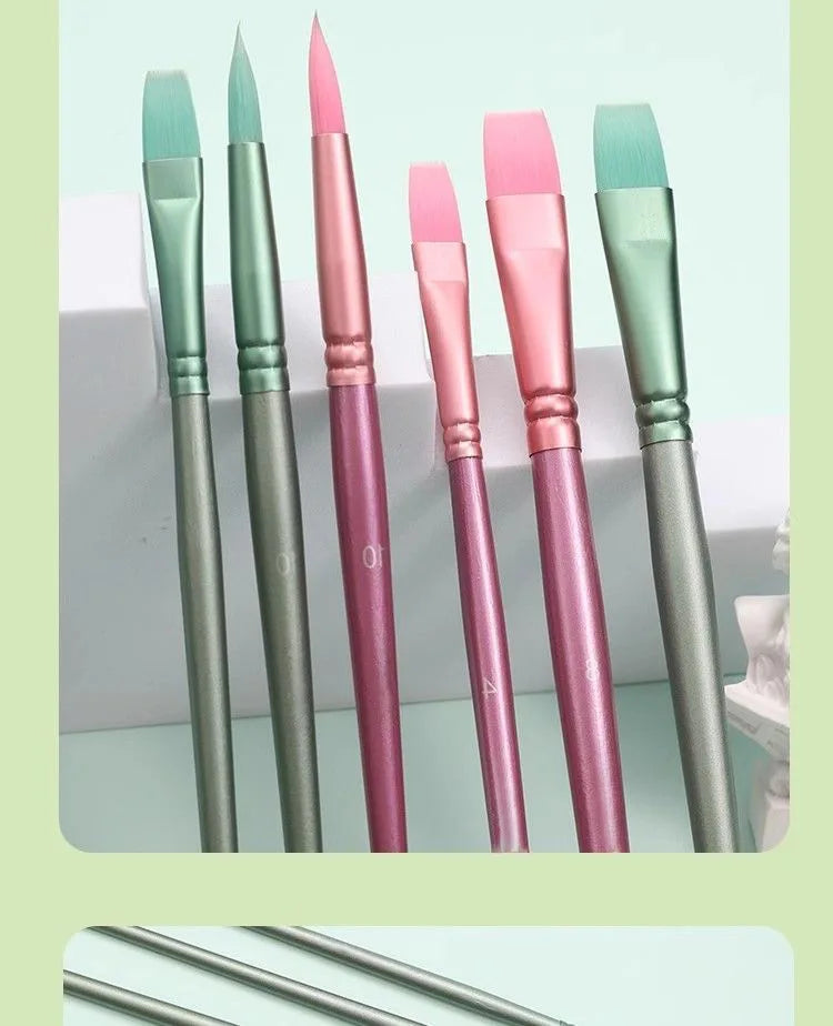 Beginner's Watercolor Brush Set - 4/6 Pcs Pointed Round Flat Head Nylon Hair