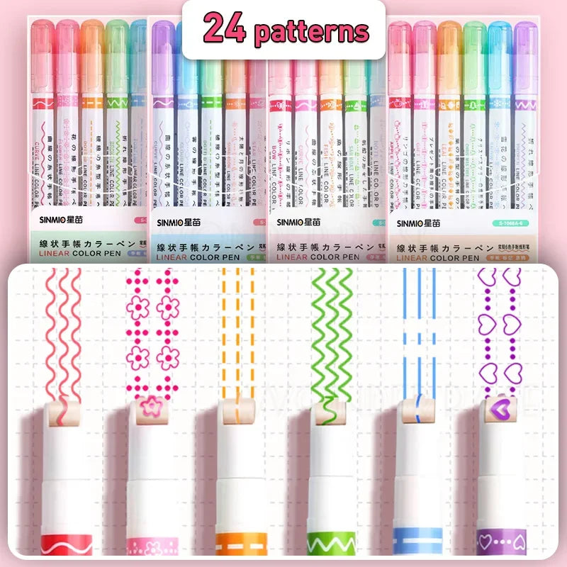 6/12/18/24pcs Flower Line Shape Highlighter Set